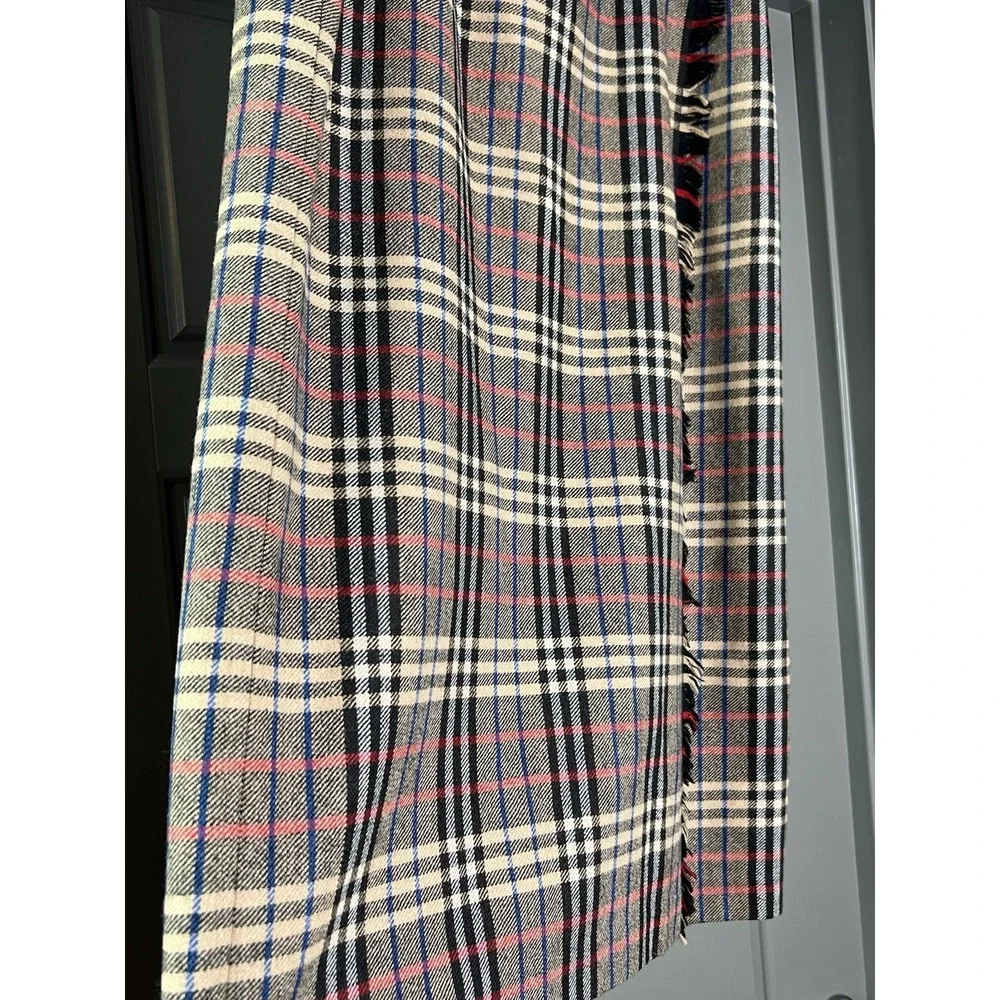 Vintage Evan Picone Wrap Skirt Size 16 Plaid Wool Blend Fringe Edge Tartan Brown